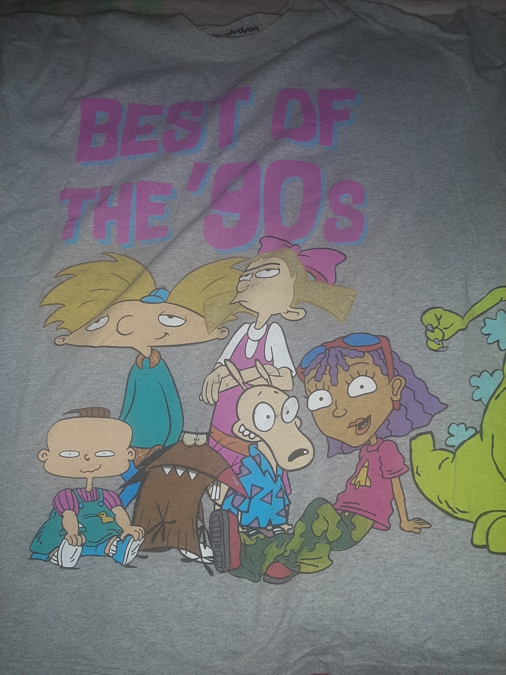 Kids '90s Cartoon Graphic Tee - Gray with Pink & Multicolor Print